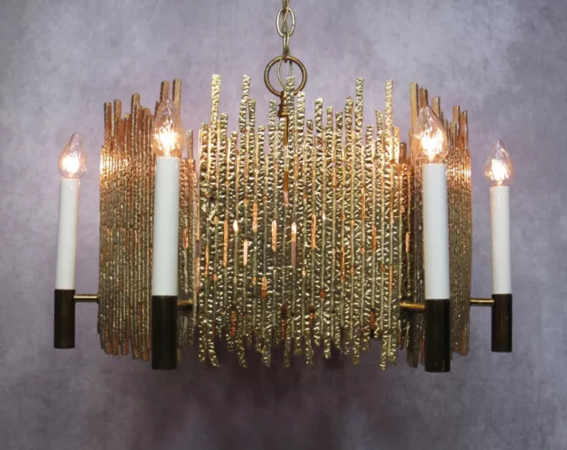 Vintage MCM Mid Century Brutalist Chandelier Moe Light 9 Light 36" Long