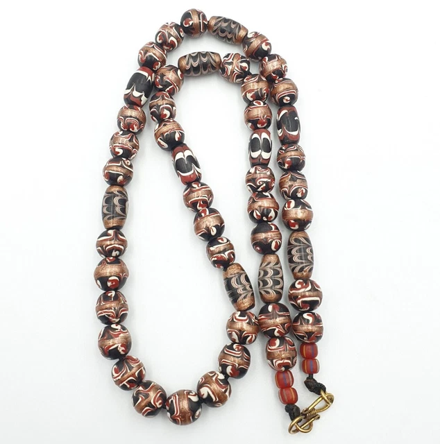 VINTAGE Venerano ART Fancy Beads 17x11-10MM Aventurine GLASS BEADS 22" Necklace