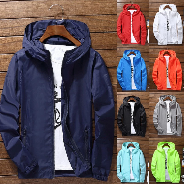 Mens Outwear Lightweight Windbreaker Waterproof Rain Jacket Hooded Breathable^^