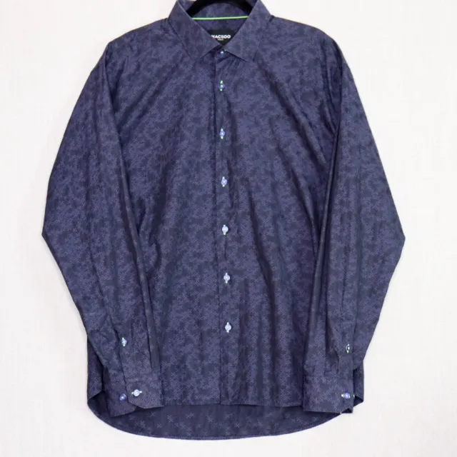 MACEOO Mens Designer Shirt Italian Fabric 6 / 2XL* Navy Blue Lime Green Accents