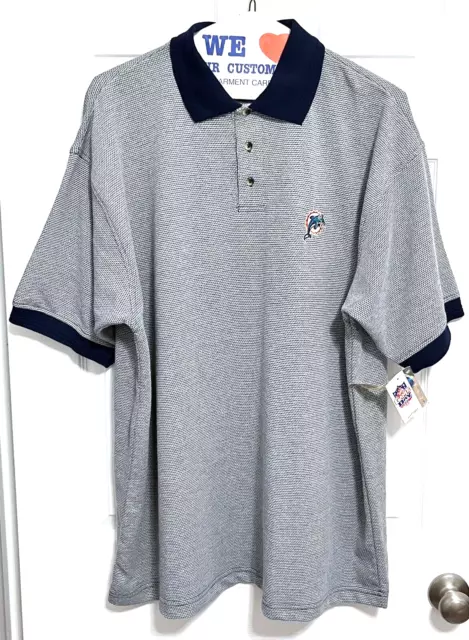 MIAMI DOLPHINS Men Navy Sewn Logo Short Sleeve Polo Shirt XL True Fan NEW TAG