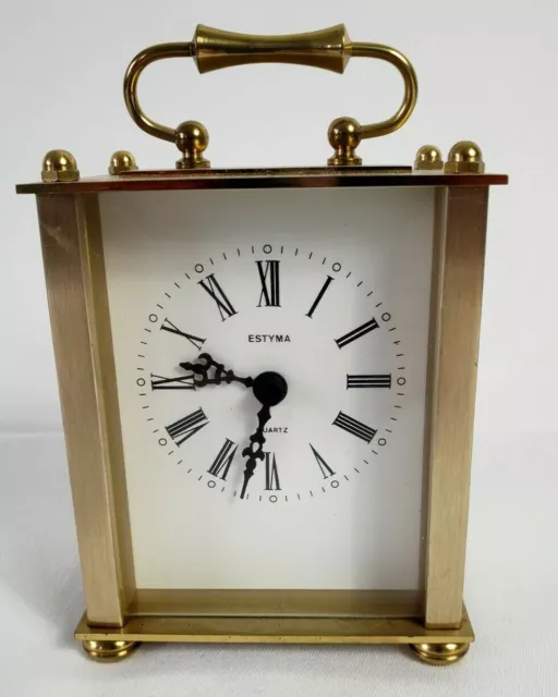 Vintage Retro Estyma Heavy Brass Carriage Clock Working 154