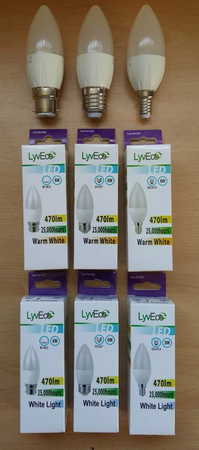6w LED Candle Light Bulbs BC B22 ES E27 SES E14 Warm/Cool White 40w Great Value!