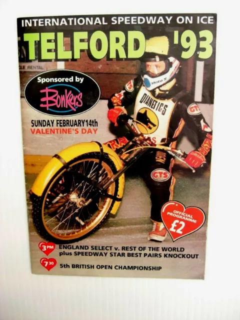 Telford International Ice Speedway Programme 14/2/1993 England V World BOC VGC