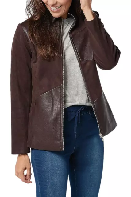 Belle by Kim Gravel Faux Leather and Faux Suede Jacket Espresso