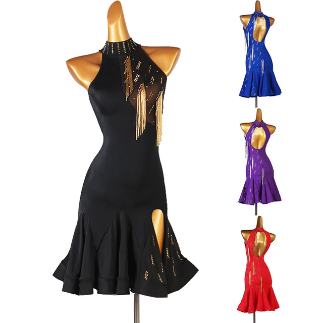 Latin Dance Dress Ballroom Women Rhinestone Tassel Competitio​n Standard Dress