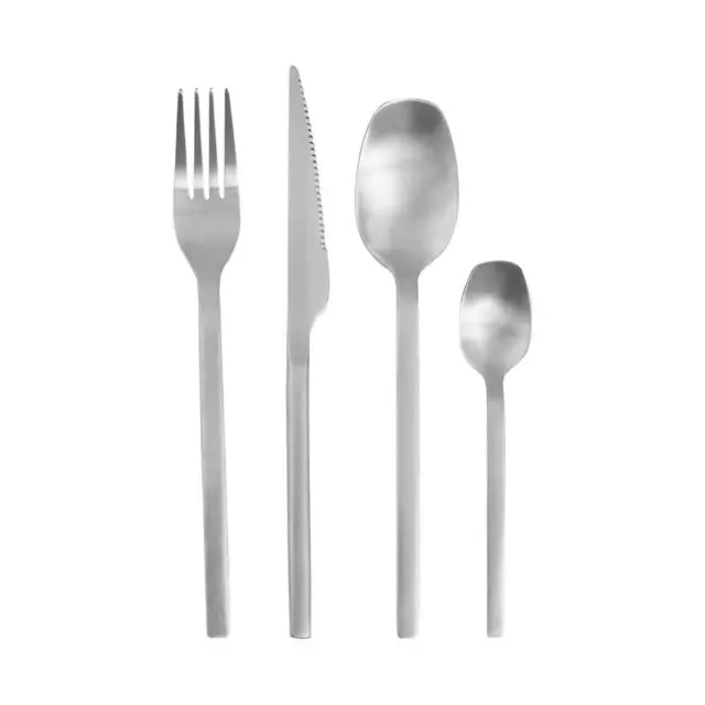Modern Silver Matte 16 Piece Cutlery Set - Stainless Steel Dining Silverware