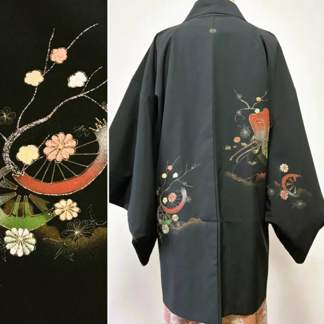 【Mint】japanese kimono, kimono haori, kimono cardigan , black kimono coat