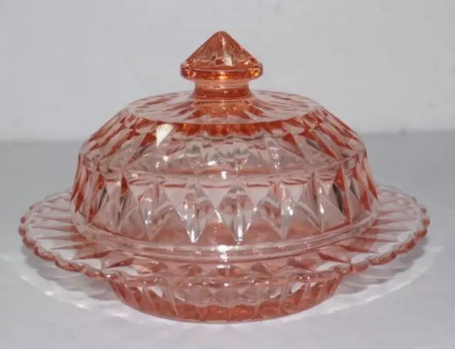 VTG Jeanette Windsor Round Covered Butter Dish Pink Depression Glass