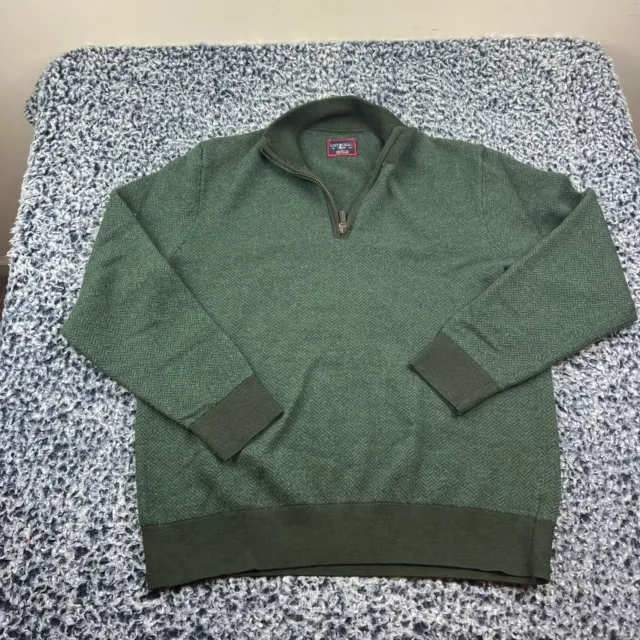 UNTUCKit Belguardo 1/4 Zip Pullover Sweater Mens Large Green Herringbone Wool