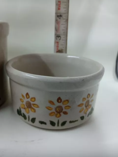 Vintage Robinson Ransbottom Pottery 3.5” & 2" Crocks Rooster / Sunflower 3