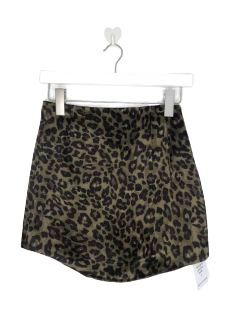 ZARA Green Satin Effect Leopard Print Mini Skirt UK XS