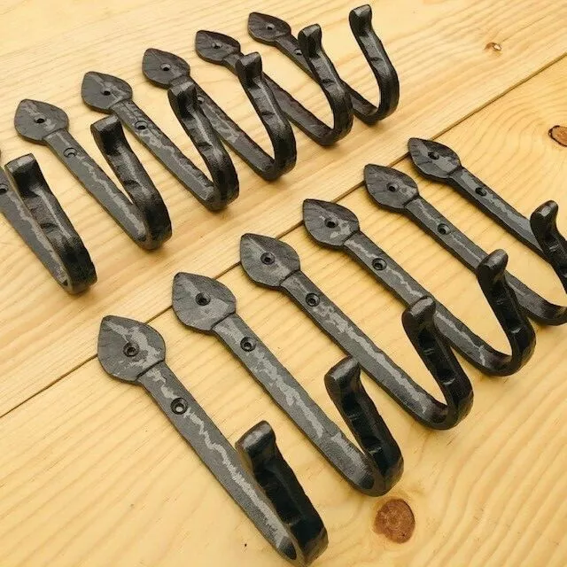 12 HAND FORGED HOOKS Coat Hat Entryway Hook 6" Long Hall Tree Metallic Farmhouse