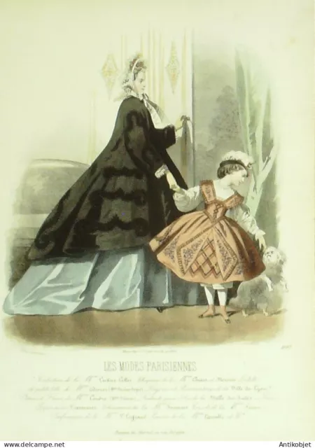 Gravure Modes parisiennes 1864 n°1097 Manteau velours et costume d'enfant