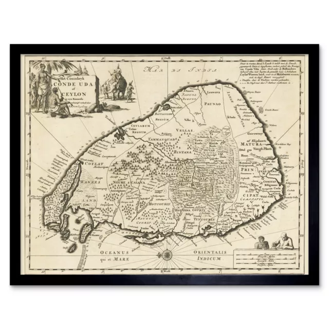 Luyken Old Map Of Ceylon Sri Lanka Wall Art Print Framed 12x16