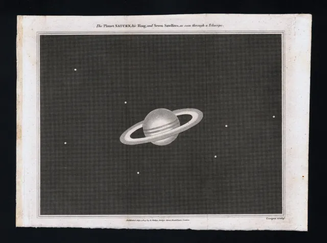 1809 Astronomy Print Saturn Rings & Moons Solar System Planet Telescope
