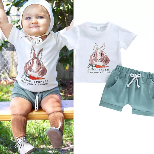 Toddlers Baby Boy Easter Clothes Short Sleeve T-shirt Top + Shorts Casual Outfit