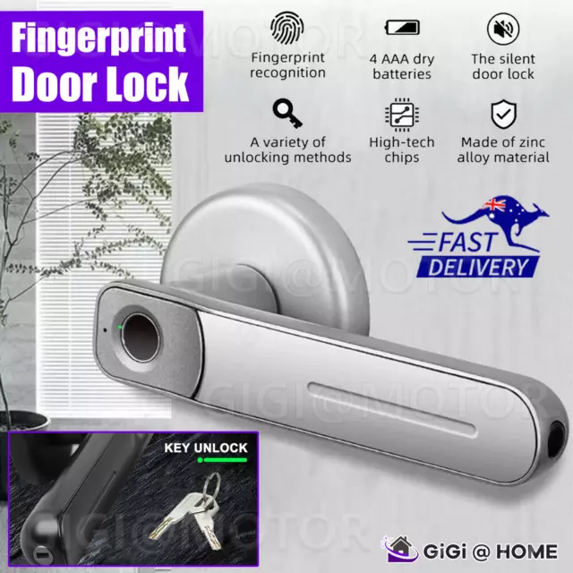 Silver Smart Keyless Security Electronic Fingerprint Door Lock  Mute Home Office