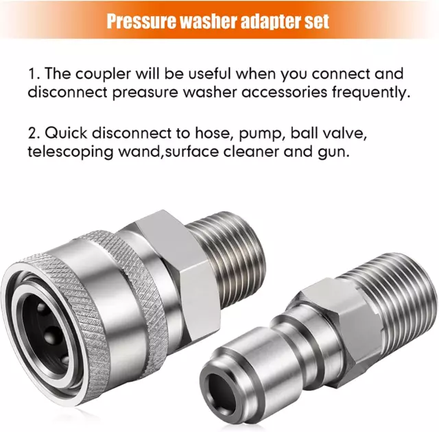 Pressure Washer Hose Connector Adapter Set Quick Connect NPT 3/8 Inch Stainless 3