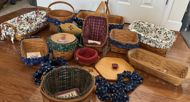 Vintage Longaberger Basket Lot Of 12 Plus Accessories