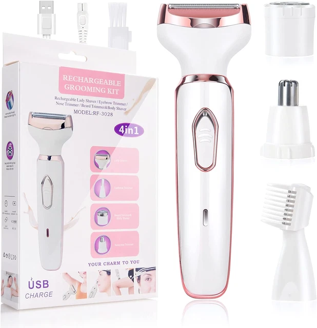 ACWOO kabelloser 4 in 1 elektrischer Damenrasierer für Frauen, wiederaufladbar schmerzlos nass