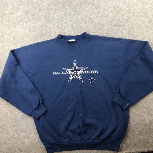 Dallas Cowboys Sweatshirt Mens Large Blue Embroidered Spell Out Logo NFL Crew *