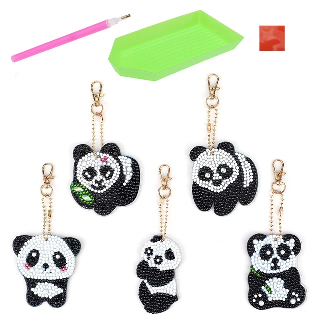 5 Stück 5D Strass Malerei Panda Schlüsselanhänger Set DIY Kunsthandwerk