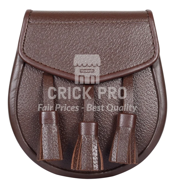 Scottish Kilt Sporran - Celtic Knot Embossed Brown Leather Sporran - Day Sporran