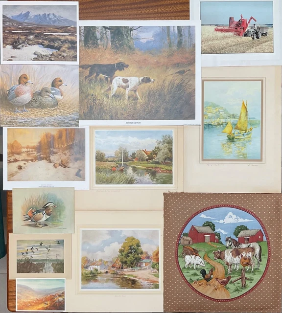 Art Job Lot - prints: nature, landscapes, farming, animals, boats countryside