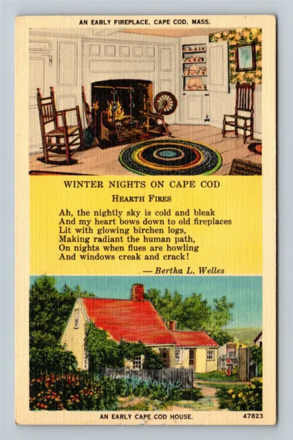 Cape Cod MA An Early Fireplace In Cape Cod House Massachusetts Vintage Postcard