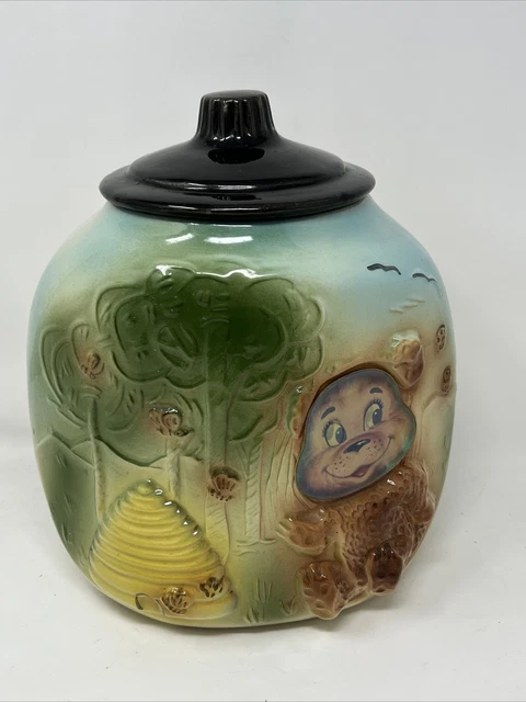 Vintage American Bisque Honey Bear & Beehive Lenticular Flash CORNER COOKIE JAR