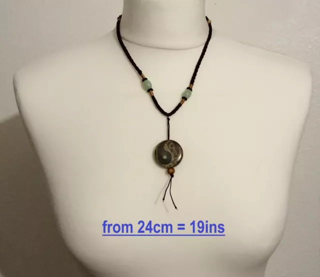 Brown Silk String Chokers & Jade Beads with Yin Yang Talisman Medallion Gemstone
