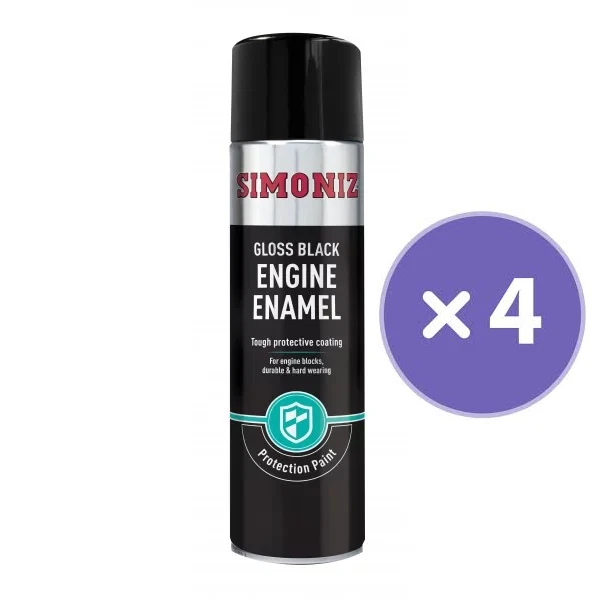 Vernice spray smalto motore nero lucido x 4 aerosol un cappotto 500 ml Simoniz