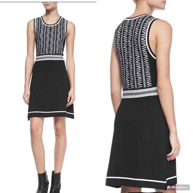 Rag & Bone Erin Sleeveless Two-Tone Knit Sweater Dress Black & White Size L