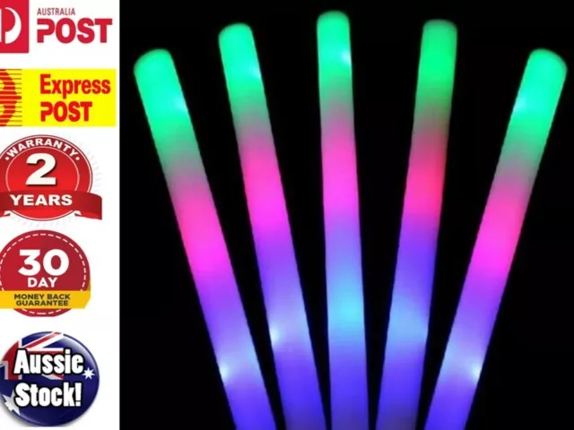 LED Foam Sticks RGB Thunder Wand Glow Sticks Flashing Light Rave Party 2023
