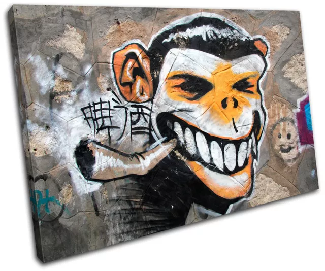 Monkey Urban Smoking Graffiti SINGLE CANVAS WALL ART Picture Print VA