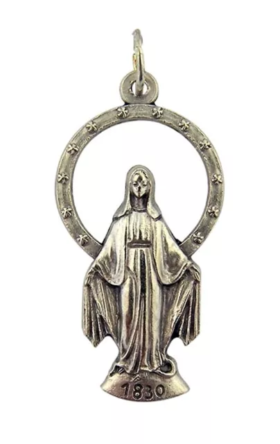 Silver Tone Virgin Mary Miraculous Medal Prayer Pendant, 1 3/8 Inch