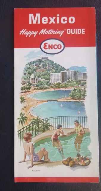 1964 Mexico  road map  Enco gas Monterrey Mexico City dt street maps pictorial