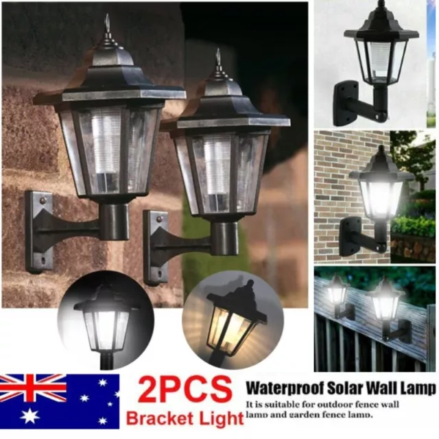 2x Solar Powered Wall Lantern LED Lights Outdoor Garden Pathway Landscape Lamp