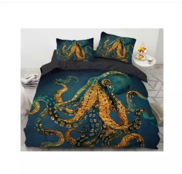 3D Oil Painting Octopus Duvet Cover Bedding Set Doona Quilt Cover Pillow Case AU