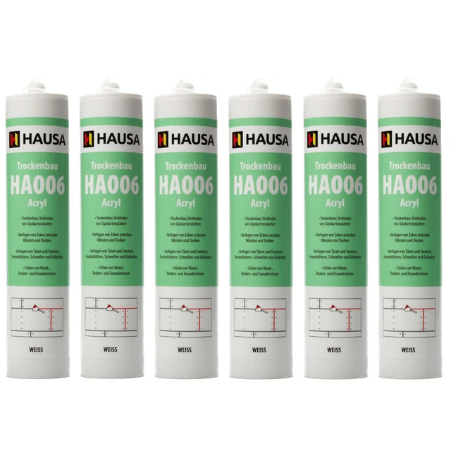 6x Maleracryl Weiß Bauacryl Dichtstoff Innen & Außen elastische Dichtmasse Hausa