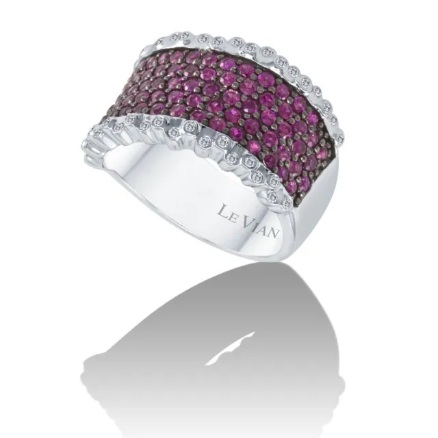 LeVian 18K White Gold White Ruby Diamond 1.48 cts Ring Size 7