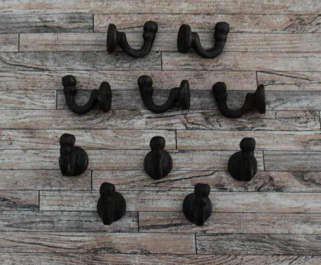 10p Vtg Cast Iron Hat Coat Pan Pot Hanging Acorn Tip Kitchen Hook Barn House Dco