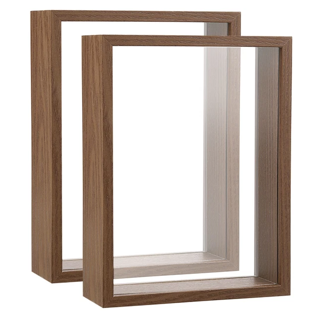 2Pcs 6x8 Wooden Dried Flower Display Photo Frame Double Sided Acrylic, Brown