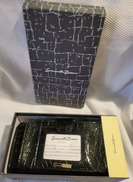 SAMANTHA BROWN Black Italian Croco Embossed Leather Double Wide Wallet Organizer