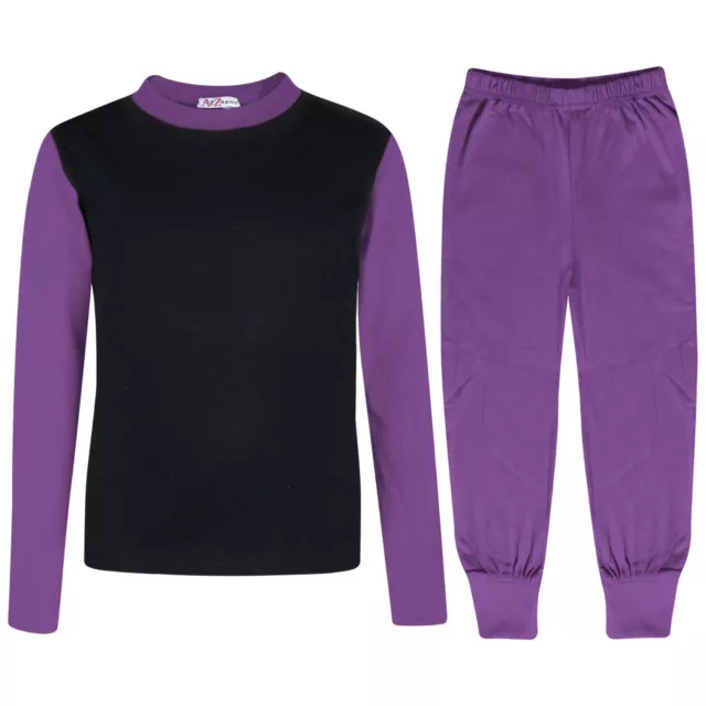 Bambine Lilla Colore Contrasto Pigiama Tinta Unita Moda Set New Età 2-13 Anni
