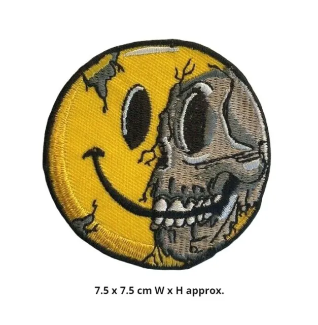 Half Smiley Half Skeleton Face Embroidered Sew/Iron Patch Badge On Jeans N-89