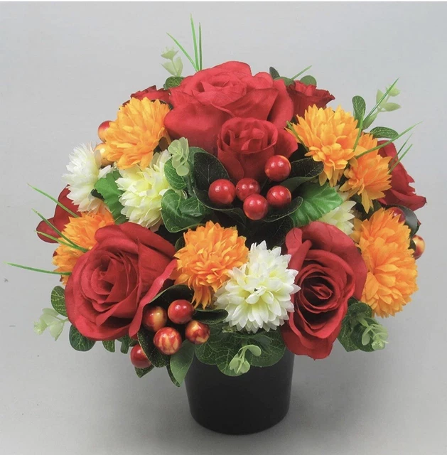 Artificial silk flowers memorial Crem Pot - Grave arrangement FREE P&P HandMade