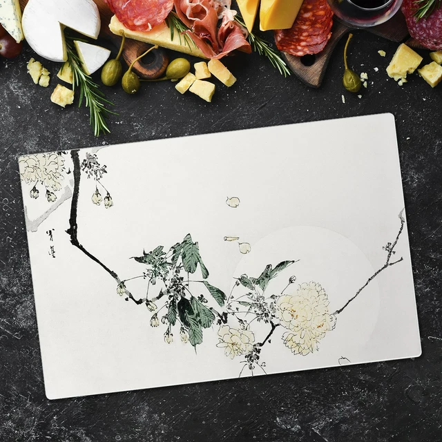 Lot De 2 Planches à Découper En Verre Trempé Motif Bairei Gakan – 40x52 Cm
