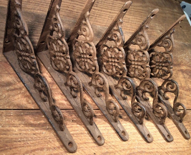 6 Shelf Brackets Cast Iron Rustic Antique Style 6-1/4x4-1/2 3